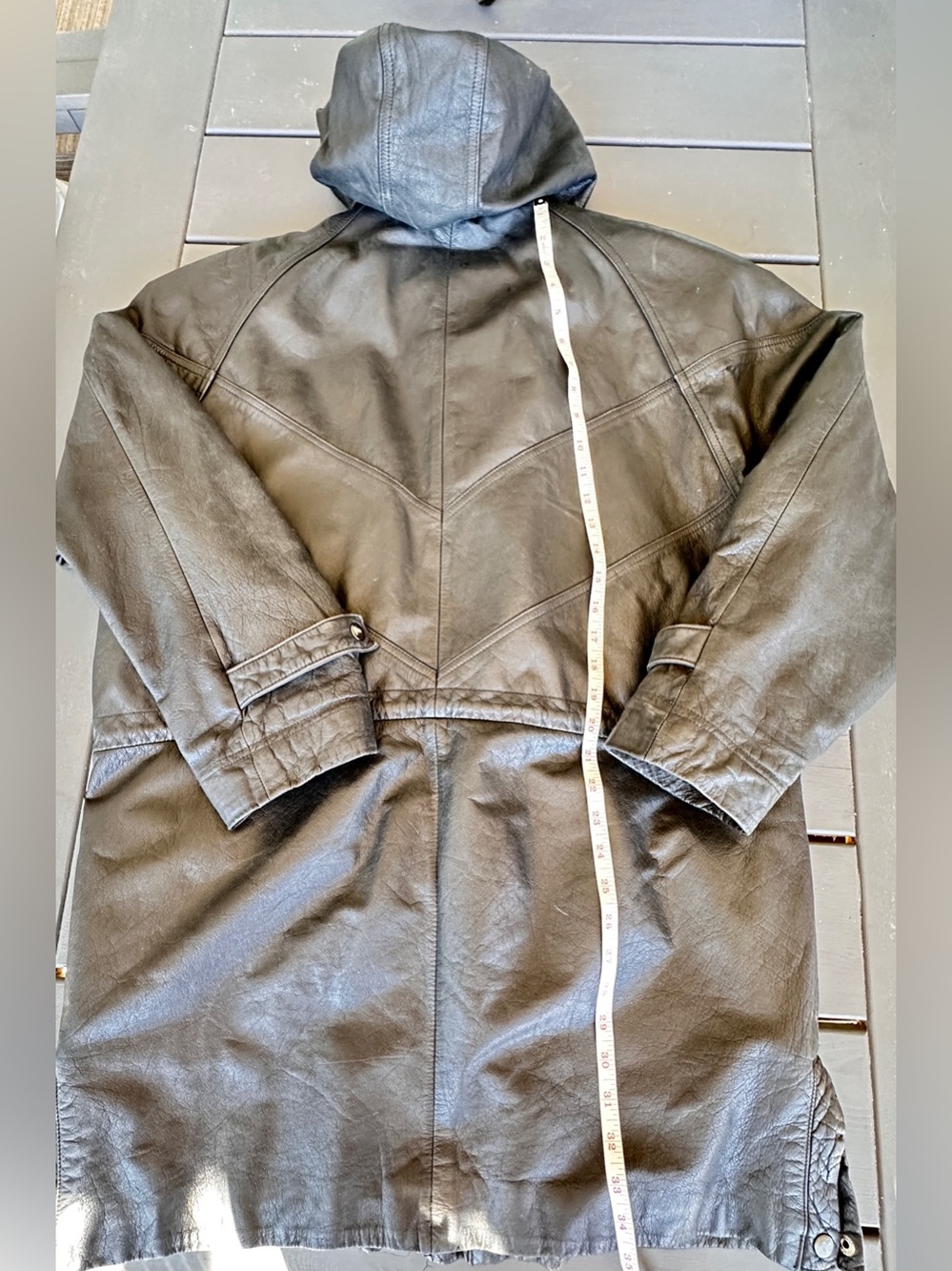 vintage 1990s IOU Leather Collection  genuine leather hooded parka coat Sz M - Picture 7 of 14
